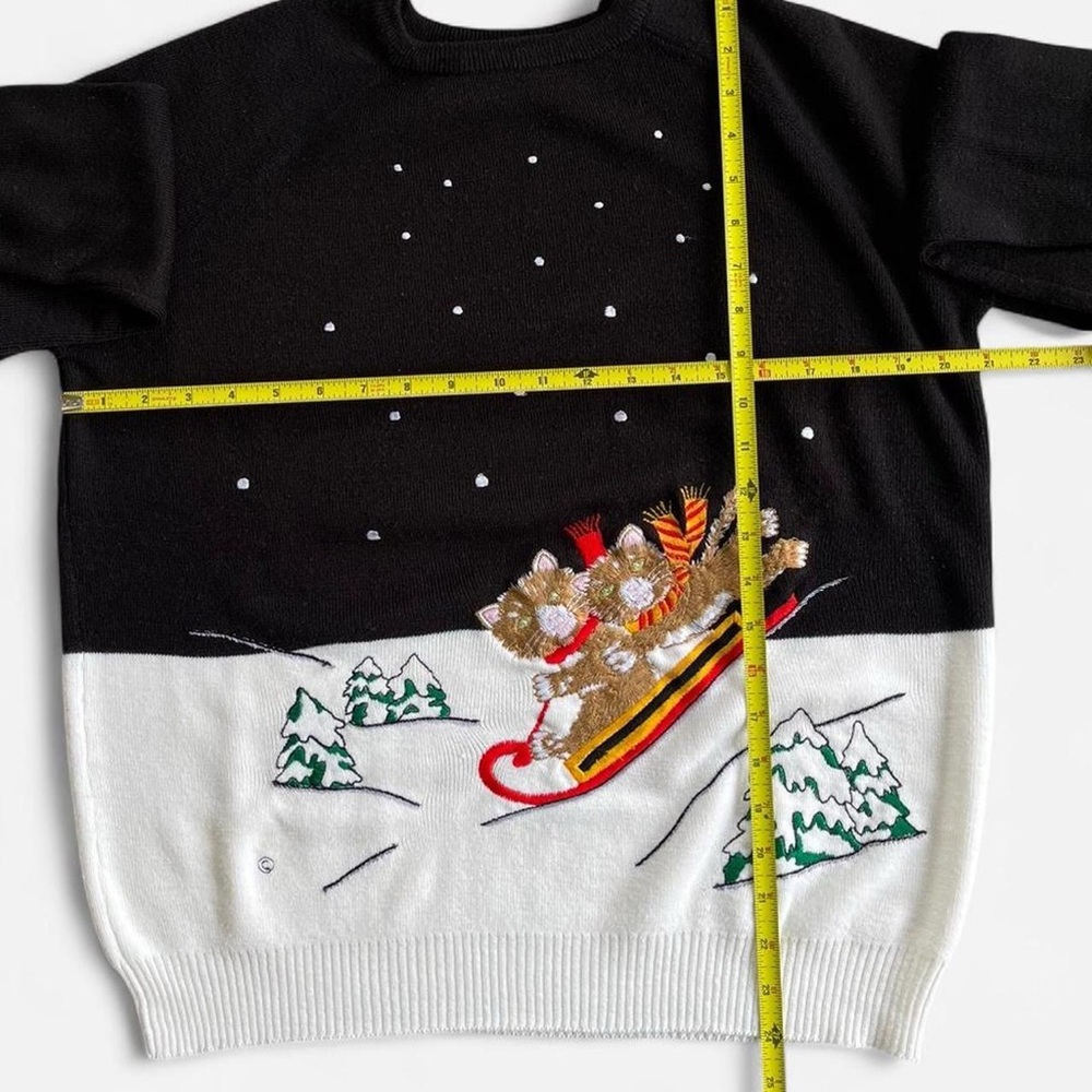 Vintage Cyn Les Shirlee Designs Cute Cats Kittens Embroidered Christmas Sweater - Picture 5 of 6